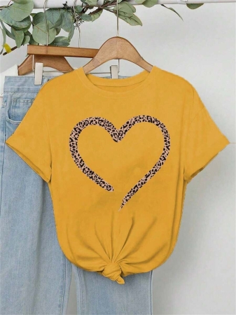 EMERY ROSE Women's Heart Pattern Printed Round Neck Short Sleeve Casual T-Shirt For Summer For New Year Clothes Graphic Tees Women Tops - Image 21