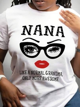 Chic 'Nana' Letter Print Tee - Effortless Style, Comfy Crew Neck, Short Sleeve - Versatile Women's Top For Casual Outings And Everyday Wear