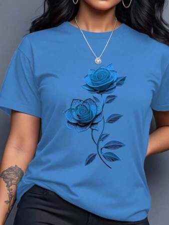 Women's Round Neck Cherry Print Casual Versatile Short Sleeve-Shirt, Summer Comfortable Cotton Short Sleeve-Shirt For Men And Women