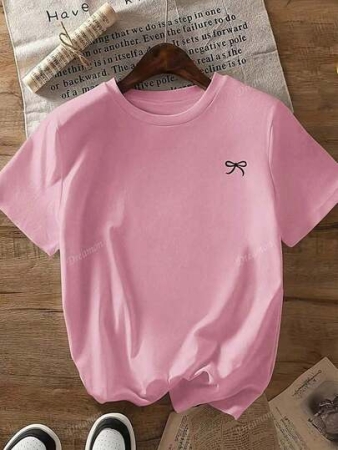 Bow Print Dropped Shoulder Loose Fit Short Sleeve T-Shirt - White And Navy Off-The-Shoulder Cropped Top - Unisex