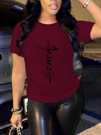 SHEIN Summer Leisure Heart & Letter Print Short Sleeve T-Shirt Graphic Tees Women Tops - Image 2