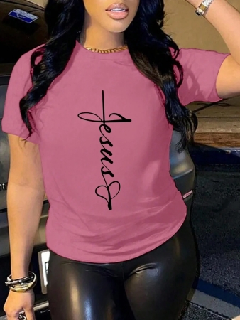 SHEIN Summer Leisure Heart & Letter Print Short Sleeve T-Shirt Graphic Tees Women Tops - Image 6