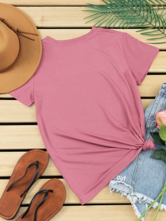 SHEIN Summer Leisure Heart & Letter Print Short Sleeve T-Shirt Graphic Tees Women Tops - Image 7