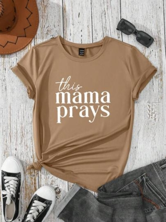 INAWLY Women's Slogan Printed Short Sleeve T-Shirt This Mama Prays Graphic Tees Women Tops