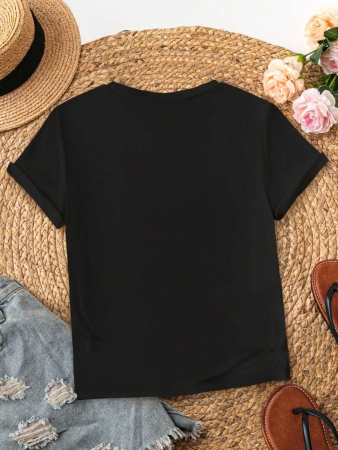 INAWLY Women's Casual Round Neck Letter Print T-Shirt, Summer Graphic Tees Women Tops - Image 3