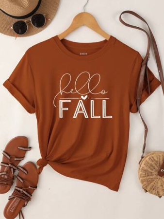 SHEIN LUNE Women's Casual Graphic Print Short Sleeve Crew Neck T-Shirt Graphic Tees Women Tops