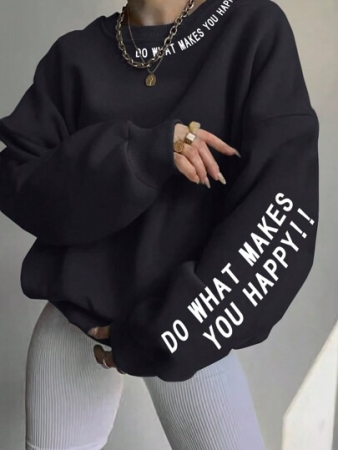 INAWLY Women's Drop Shoulder Fleece Sweatshirt With Slogan Print,Three Quarter Sleeve Tops Graduation,Back To School Outfits,Graduation,Teacher Outfits For Women,Back To School Pullover Fall Outfit