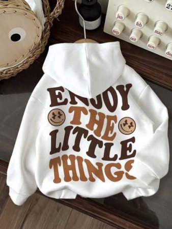 LIANHONGJI Casual Minimalist Enjoy Graphic Print Hoodie Pullover, Loose Fit Oversized Sweatshirt Autumn/Winter 100% Comfortable Cotton Long Sleeves Women's Long Sleeve Comfortable Cotton Sweatshirt