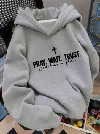 Letter Retro Retro English Back To School Season PRAY WAIT TRUST GOD HAS A PLAN Back To School Women Outfits Women's Casual Hoodies