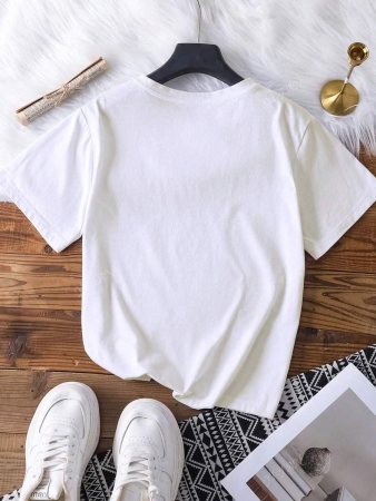 Stylish Women's T-Shirt With Heart & Slogan Design - Casual Knit - White With Green Hearts, Perfect For Spring/Summer/Fall - Image 3