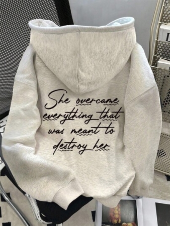 SHEIN Women's Minimalist Printed Long Sleeve Hoodie Sweatshirt