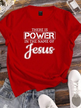 INAWLY Summer 'In Jesus' Name I Have Power' Slogan Printed Casual Women's Short Sleeve T-Shirt THERE IS POWER IN THE NAME OF Jesus Graphic Tees Women Tops - Image 2