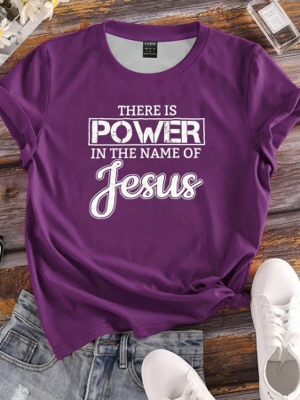 INAWLY Summer 'In Jesus' Name I Have Power' Slogan Printed Casual Women's Short Sleeve T-Shirt THERE IS POWER IN THE NAME OF Jesus Graphic Tees Women Tops - Image 7