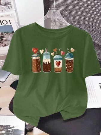 INAWLY Women's Summer Round Neck Short Sleeve Ice Cream, Coffee, Caramel & Tea Printed Sports T-Shirt Graphic Tees Women Tops