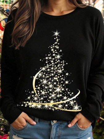 EMERY ROSE Simple Letter Design Long Sleeve T-Shirt, Fashionable For Women In Winter Christmas - Image 2