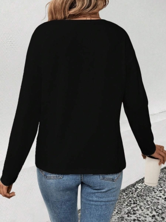 EMERY ROSE Women's V-Neck Cuffed Sleeve, Best-Selling Ombre Heart Print Casual Versatile Long Sleeve T-Shirt - Image 9