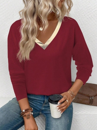 EMERY ROSE Women's V-Neck Cuffed Sleeve, Best-Selling Ombre Heart Print Casual Versatile Long Sleeve T-Shirt - Image 23