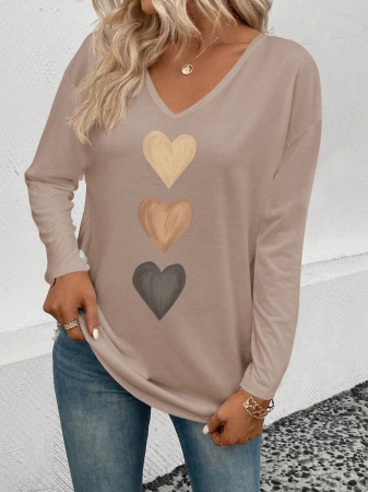 EMERY ROSE Women's V-Neck Cuffed Sleeve, Best-Selling Ombre Heart Print Casual Versatile Long Sleeve T-Shirt - Image 56