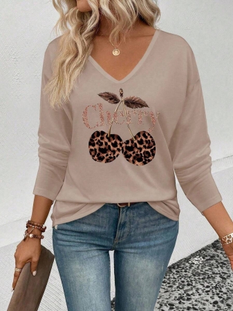 EMERY ROSE Women's V-Neck Cuffed Sleeve, Best-Selling Ombre Heart Print Casual Versatile Long Sleeve T-Shirt - Image 67
