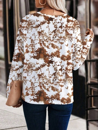 EMERY ROSE Women's V-Neck Cuffed Sleeve, Best-Selling Ombre Heart Print Casual Versatile Long Sleeve T-Shirt - Image 70