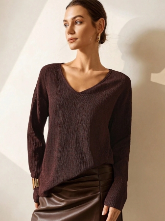 EMERY ROSE Women's V-Neck Cuffed Sleeve, Best-Selling Ombre Heart Print Casual Versatile Long Sleeve T-Shirt - Image 107