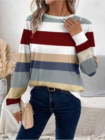 EMERY ROSE Women's Contrast Color Casual Round Neck Long Sleeve T-Shirt