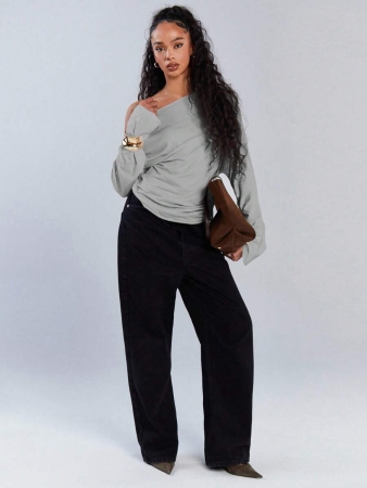 Athîral Women's Polka Dot Print Oblique Shoulder Long Sleeve Cropped Fashionable T-Shirt - Image 18