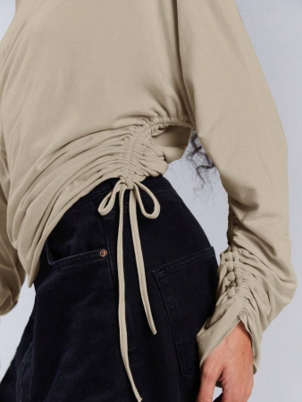 Athîral Women's Polka Dot Print Oblique Shoulder Long Sleeve Cropped Fashionable T-Shirt - Image 46