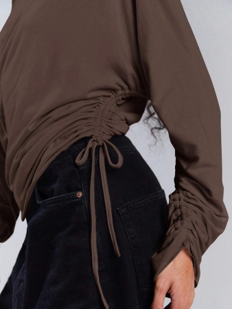 Athîral Women's Polka Dot Print Oblique Shoulder Long Sleeve Cropped Fashionable T-Shirt - Image 53