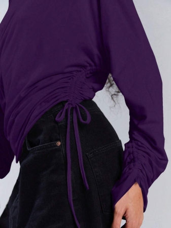 Athîral Women's Polka Dot Print Oblique Shoulder Long Sleeve Cropped Fashionable T-Shirt - Image 67