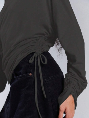 Athîral Women's Polka Dot Print Oblique Shoulder Long Sleeve Cropped Fashionable T-Shirt - Image 74