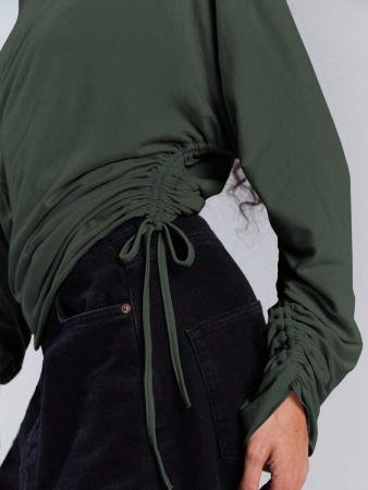 Athîral Women's Polka Dot Print Oblique Shoulder Long Sleeve Cropped Fashionable T-Shirt - Image 81