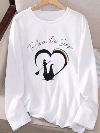 Simple Solid Hoodie For Women Italian Style Italian Phrases And Flag Pattern Print Long Sleeve Round Neck Casual Shirt - Heart Shape And Italian Map Design, Machine Washable Autumn Winter Top, Suitable For Casual Outfits And Italian Themed Events (Regular Fit, Straight Sleeves, Round Neck, No Belt, No Padding, Pullover Style) - Italian Flag Colors (Green, Red, White) - Comfortable Fabric, Easy To Layer - Image 4