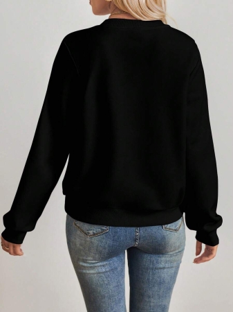 SHEIN EZwear Casual Minimalist Milano Print Pattern Oversized Crew Neck Long Sleeve Hoodie Sweatshirt For Women, Suitable For Autumn/Winter - Image 3
