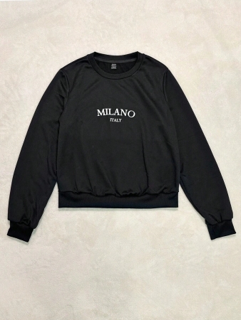 SHEIN EZwear Casual Minimalist Milano Print Pattern Oversized Crew Neck Long Sleeve Hoodie Sweatshirt For Women, Suitable For Autumn/Winter - Image 23