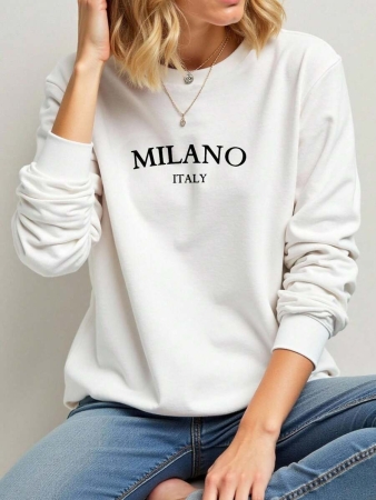 SHEIN EZwear Casual Minimalist Milano Print Pattern Oversized Crew Neck Long Sleeve Hoodie Sweatshirt For Women, Suitable For Autumn/Winter - Image 33