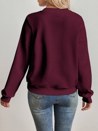 SHEIN EZwear Casual Minimalist Milano Print Pattern Oversized Crew Neck Long Sleeve Hoodie Sweatshirt For Women, Suitable For Autumn/Winter - Image 38