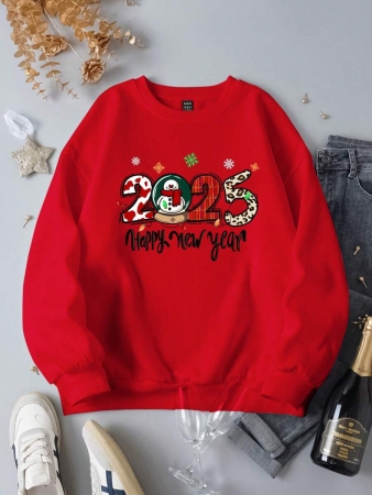 SHEIN EZwear Casual Minimalist Milano Print Pattern Oversized Crew Neck Long Sleeve Hoodie Sweatshirt For Women, Suitable For Autumn/Winter - Image 43