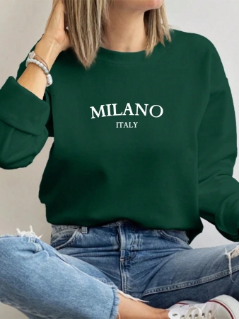 SHEIN EZwear Casual Minimalist Milano Print Pattern Oversized Crew Neck Long Sleeve Hoodie Sweatshirt For Women, Suitable For Autumn/Winter - Image 49