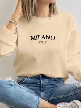SHEIN EZwear Casual Minimalist Milano Print Pattern Oversized Crew Neck Long Sleeve Hoodie Sweatshirt For Women, Suitable For Autumn/Winter - Image 52
