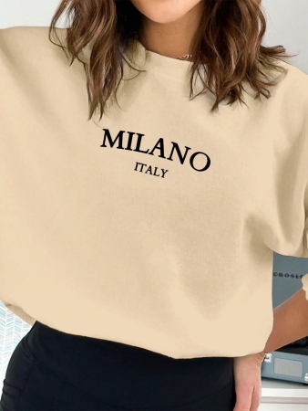 SHEIN EZwear Casual Minimalist Milano Print Pattern Oversized Crew Neck Long Sleeve Hoodie Sweatshirt For Women, Suitable For Autumn/Winter - Image 53