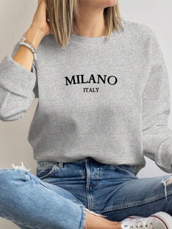 SHEIN EZwear Casual Minimalist Milano Print Pattern Oversized Crew Neck Long Sleeve Hoodie Sweatshirt For Women, Suitable For Autumn/Winter - Image 63