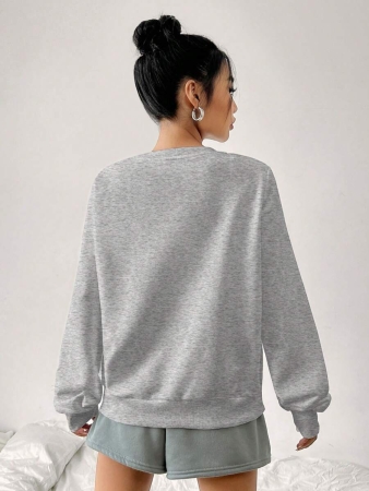 SHEIN EZwear Casual Minimalist Milano Print Pattern Oversized Crew Neck Long Sleeve Hoodie Sweatshirt For Women, Suitable For Autumn/Winter - Image 65
