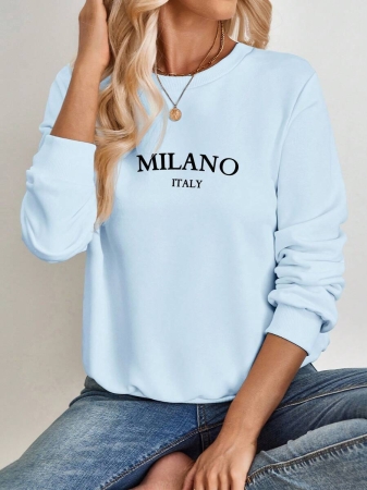 SHEIN EZwear Casual Minimalist Milano Print Pattern Oversized Crew Neck Long Sleeve Hoodie Sweatshirt For Women, Suitable For Autumn/Winter - Image 74