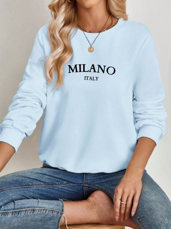 SHEIN EZwear Casual Minimalist Milano Print Pattern Oversized Crew Neck Long Sleeve Hoodie Sweatshirt For Women, Suitable For Autumn/Winter - Image 76