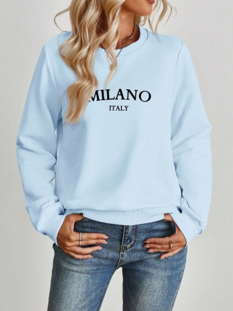 SHEIN EZwear Casual Minimalist Milano Print Pattern Oversized Crew Neck Long Sleeve Hoodie Sweatshirt For Women, Suitable For Autumn/Winter - Image 79