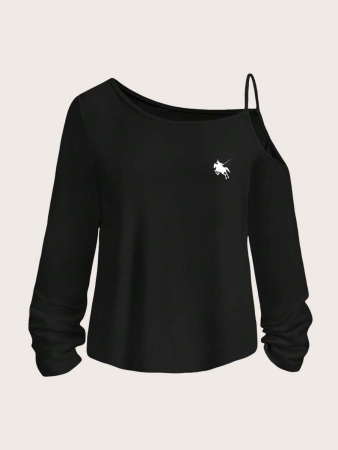 SHEIN Essnce Casual Equestrian Rider Graphic Sleeveless Shoulder Strap Long Sleeve T-Shirt For Women, Suitable For Spring - Image 2
