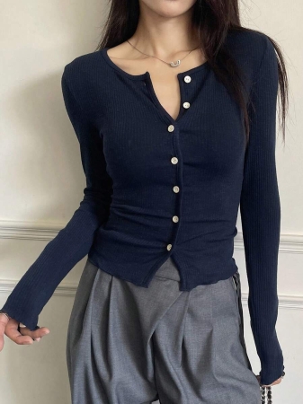 DAZY Women's Crew Neck Textured Ribbed Fabric Slim Fit Long Sleeve Cardigan Casual T-Shirt - Image 21