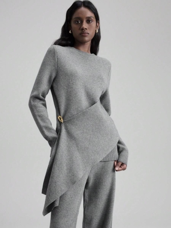 Ontre 2pcs Women's Round Neck Solid Color Wool Blend Sweater Set, Autumn/Winter Versatile And Comfortable Wool Sweater For Fall And Winter Back-To-School Season Campus Wear Club Wear Youthful Casual Style Christmas Evening Clothes New Year Atmosphere Holiday Party Women's Clothing Modern Urban Casual Fashion Business Casual Women's Office Wear Low-Key Old Money Style Effortless Temperament High-End Urban Commuting High-Quality Airport Women's Wear High-End Material Winter Clothes - Image 3