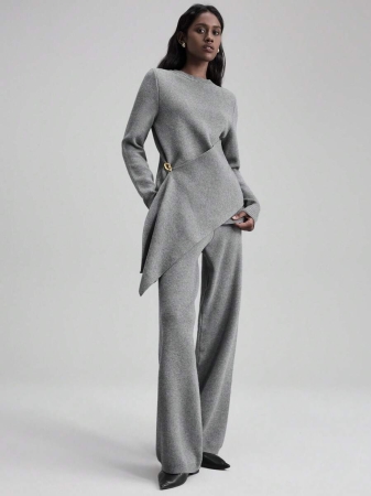 Ontre 2pcs Women's Round Neck Solid Color Wool Blend Sweater Set, Autumn/Winter Versatile And Comfortable Wool Sweater For Fall And Winter Back-To-School Season Campus Wear Club Wear Youthful Casual Style Christmas Evening Clothes New Year Atmosphere Holiday Party Women's Clothing Modern Urban Casual Fashion Business Casual Women's Office Wear Low-Key Old Money Style Effortless Temperament High-End Urban Commuting High-Quality Airport Women's Wear High-End Material Winter Clothes - Image 6